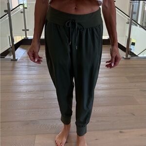 Alia Green Track Pants with Elastic Cuffs and Drawstring Waistband